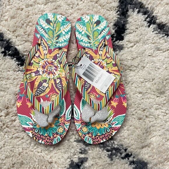 NWT Vera Bradley flip flops, Rumba, pink and green pattern, size medium (7-8) - Picture 8 of 9